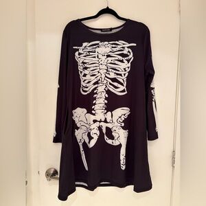 Skeleton dress with pockets  - black, long sleeves, 2XL - great for Halloween!